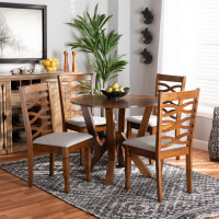 Baxton Studio Ariane-Grey/Walnut-5PC Dining Set Ariane Modern and Contemporary Grey Fabric Upholstered and Walnut Brown Finished Wood 5-Piece Dining Set